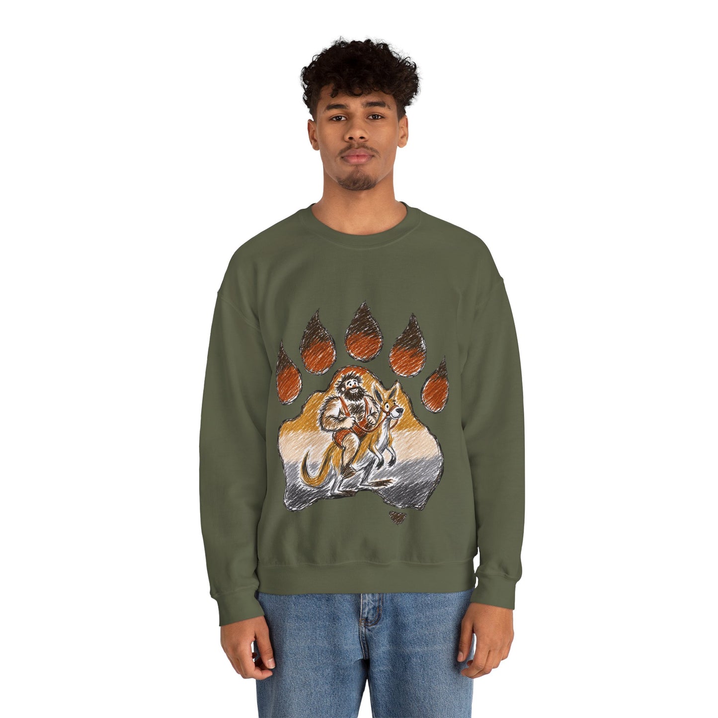 Distinctive Bear Kangaroo Design Crewneck Top