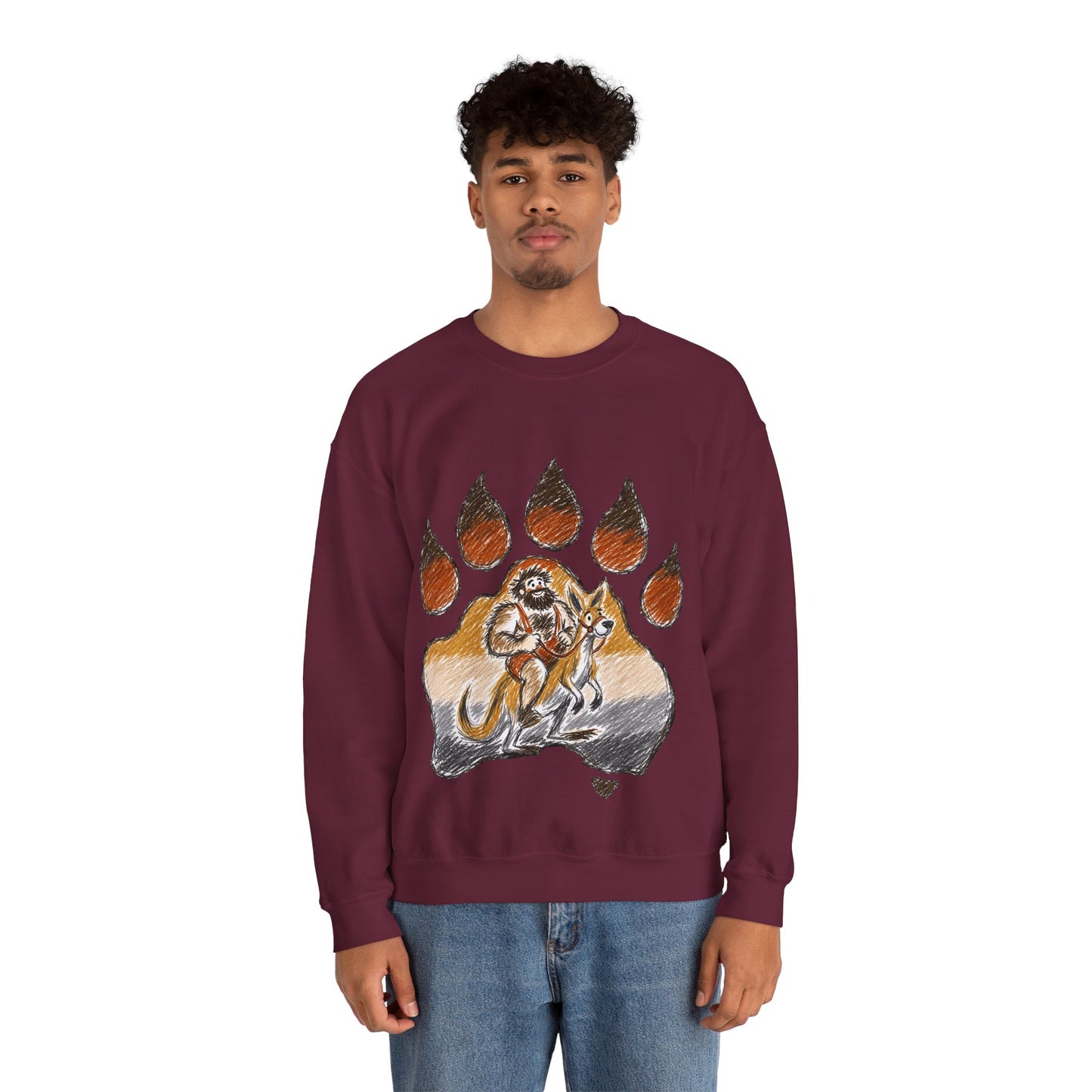 Distinctive Bear Kangaroo Design Crewneck Top